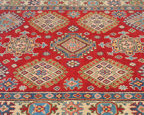 4x7 Red Kuba Afghan Hand Knotted Wool Area Rug